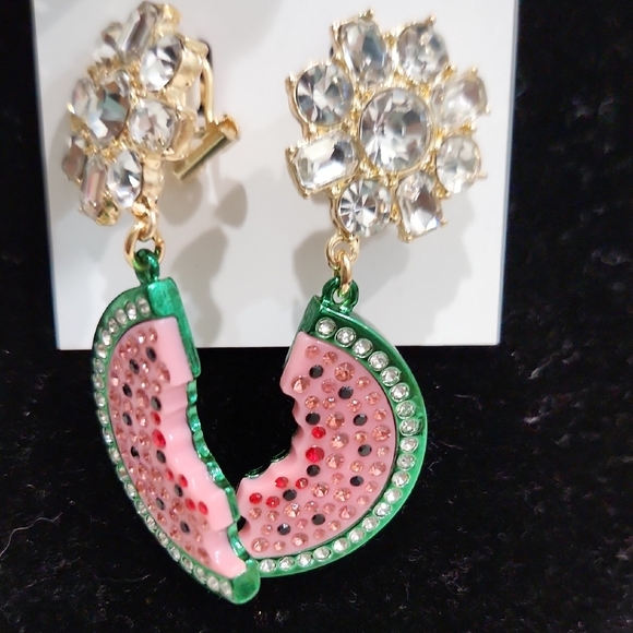🍉🔹️Betsey Johnson🔹️ Backyard Rhinestone Watermelon Earrings Necklace Set - Picture 13 of 15